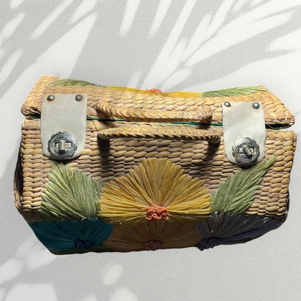 Vintage Woven Straw/ rattan Box Bag/ Purse - Picture 6 of 8